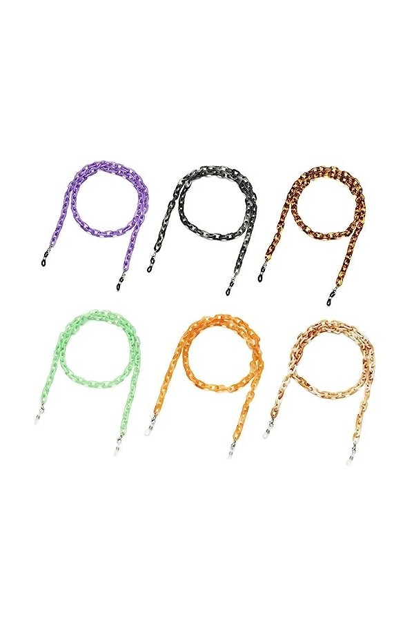 HczIon Chaîne Lunettes Lot De 6&nbsp;Pièces De Verres En Résine Chaîne Acrylique Colorée Avec Support Pour Sécuriser La Longe