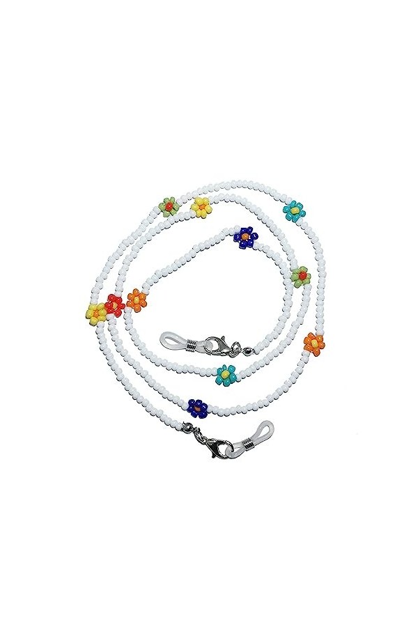 Chaîne De Lunettes Chaîne De Lunettes En Perles De Riz Blanches, 5 Pièces, Perles Colorées À La Main, Fleur De Marguerite, Ma