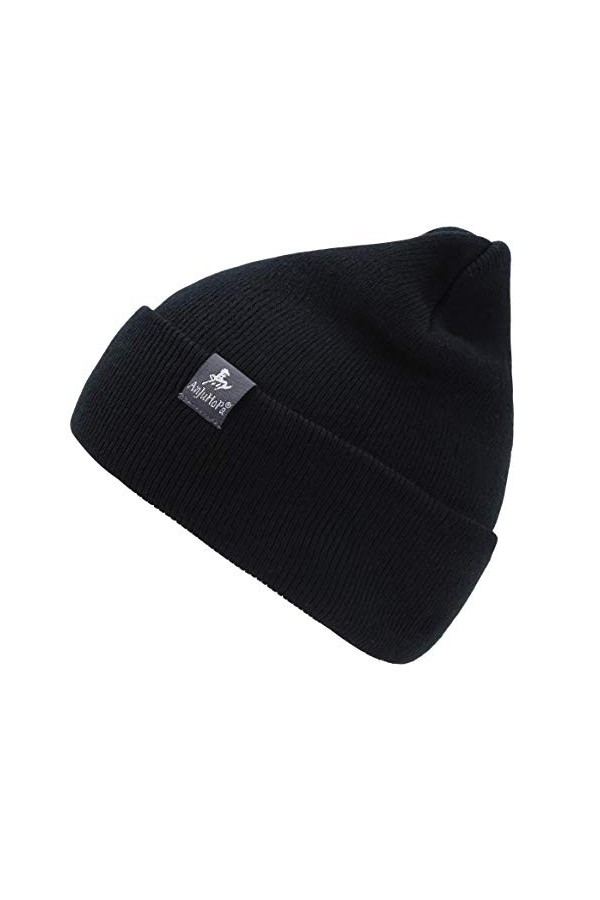 AnJuHoPa Bonnet uni Bonnet Double Tricot Doux Doux pour la Peau Bonnets Tricotés Unisexe Schwarz