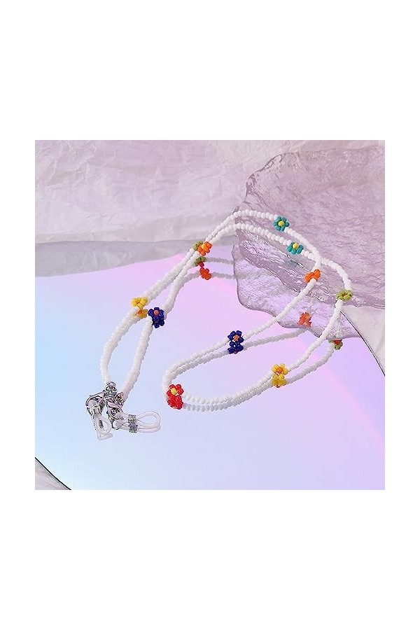 Chaîne De Lunettes Chaîne De Lunettes En Perles De Riz Blanches, 5 Pièces, Perles Colorées À La Main, Fleur De Marguerite, Ma
