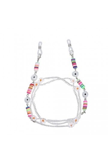 Chaîne De Lunettes 5 Pièces Coloré Doux En Céramique Perle De Riz Fleur Lunettes Chaîne Masque Lanière Antidérapante, Blanc