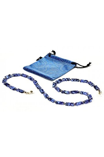 Airport Chaînes pour lunettes de vue ou de soleil, transformable en collier ou bracelet, couleur bleu strié/or effet marbre l
