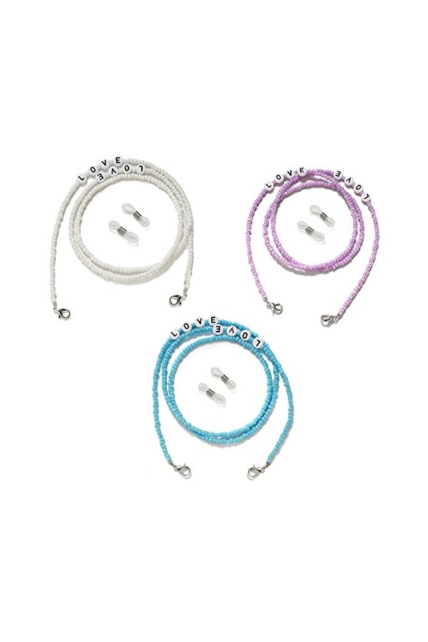 PUTOVA Remplacer le support de nez métallique, Chaîne de lunettes de soleil en perles arc-en-ciel, 3 pièces, porte-sangle mul