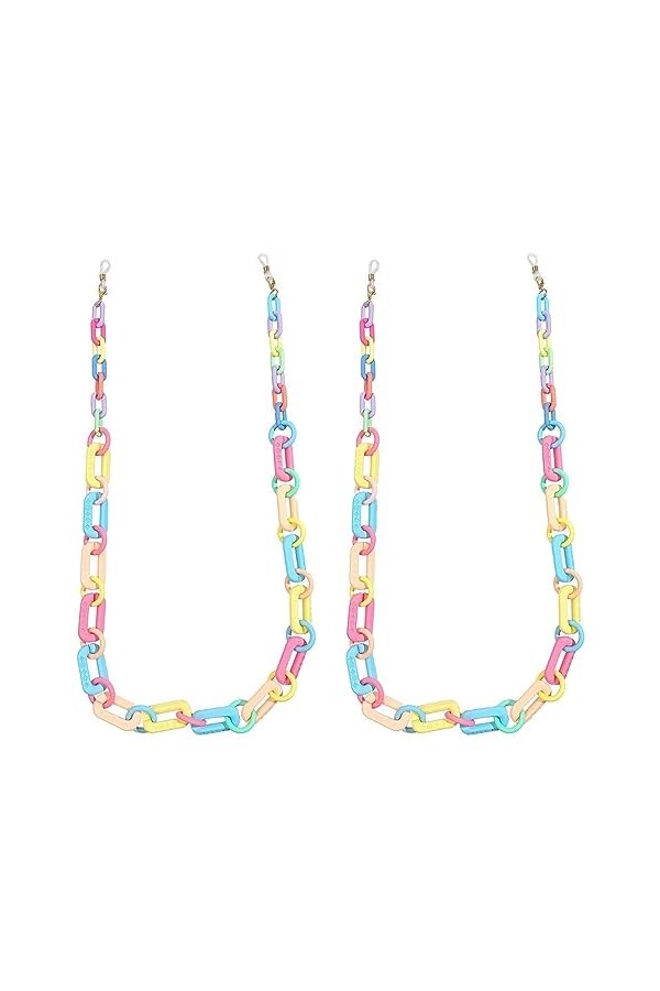 Lot de 2 sangles de lunettes colorées en acrylique pour femme, support de lunettes, support de masque, miroir de lecture, col