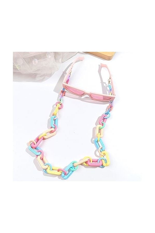 Lot de 2 sangles de lunettes colorées en acrylique pour femme, support de lunettes, support de masque, miroir de lecture, col