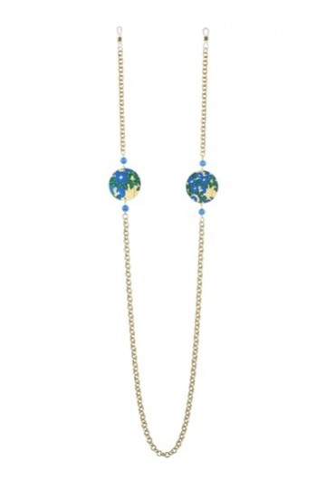 Lebole Bijoux Chaîne pour lunettes Cercle Femme Fleur Bleu Petit Bleu, Taglia unica, Laiton