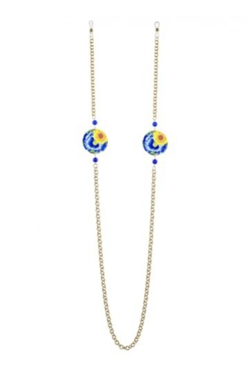 Lebole Bijoux Chaîne pour lunettes Cercle Femme Fleur Jaune Petit Bleu, Taglia unica, Laiton