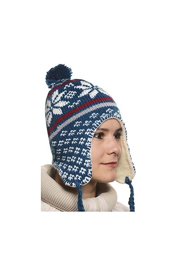 MAROK-INERIE Bonnet Péruvien Chullo chullu avec Pompon Mixte Homme/Femme Couleurs au Choix Bleu 2 