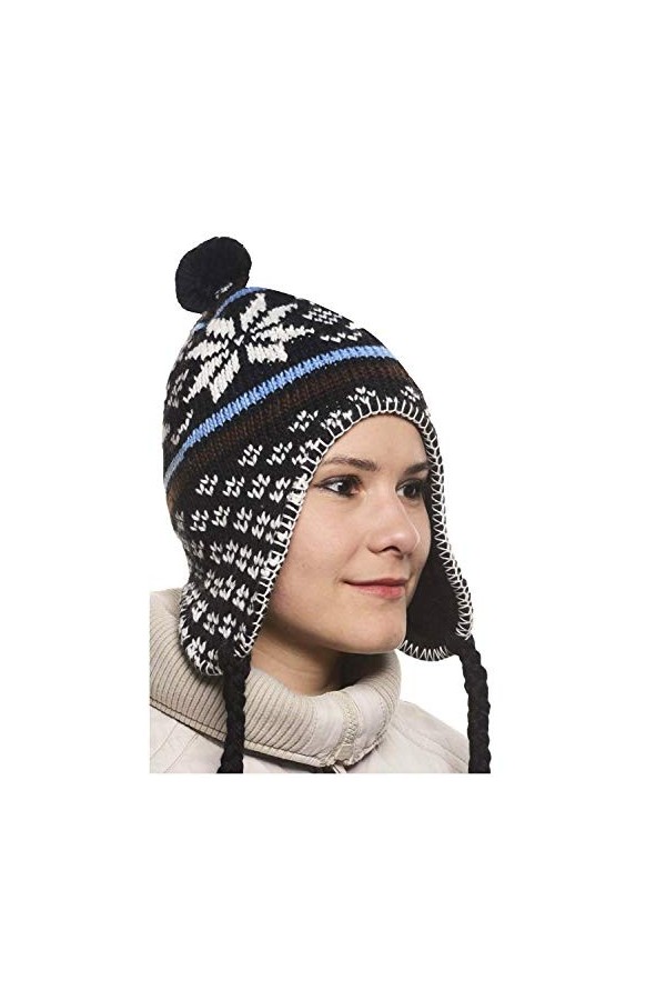 MAROK-INERIE Bonnet Péruvien Chullo chullu avec Pompon Mixte Homme/Femme Couleurs au Choix Bleu 2 