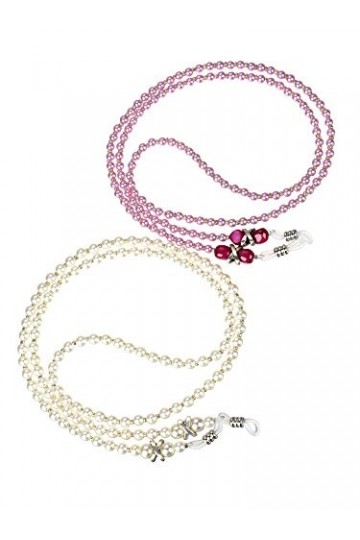 Hicarer 2 Pièces Chaîne de Lunettes Perlée Antidérapant Cordon de Retenue de Lunette de Soleil Blanc et Violet 