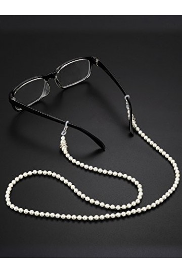 Hicarer 2 Pièces Chaîne de Lunettes Perlée Antidérapant Cordon de Retenue de Lunette de Soleil Blanc et Violet 