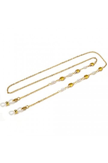 DNLKWGO Chaîne de fixation pour lunettes de vue avec perles pour femme, jaune, taille unique
