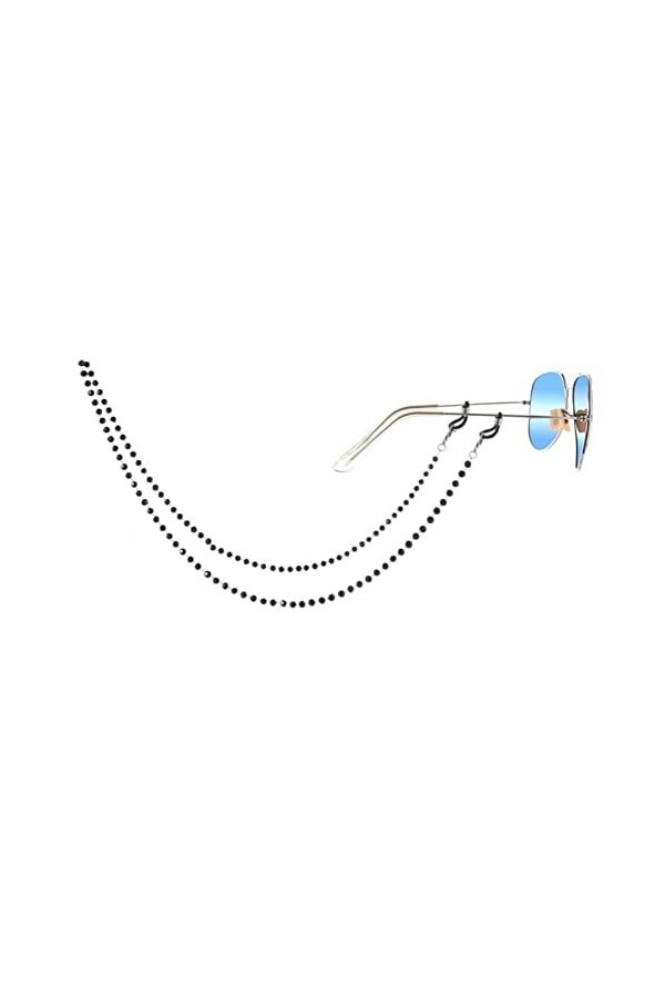 CuteyRain Chaine Lunettes, Chaîne de Perles de Cristal Noire à la Main Lecture Lunettes Chaîne Chaîne de Lunettes de Soleil C