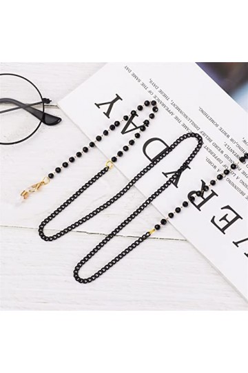 CuteyRain Chaine Lunettes, 61/70cm Acrylique Lunettes en Cristal de la chaîne Crousel Crystal Crystal Black Beads Lunettes Co