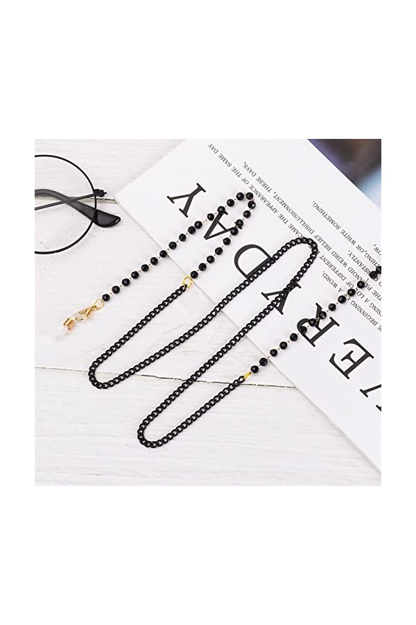 CuteyRain Chaine Lunettes, 61/70cm Acrylique Lunettes en Cristal de la chaîne Crousel Crystal Crystal Black Beads Lunettes Co