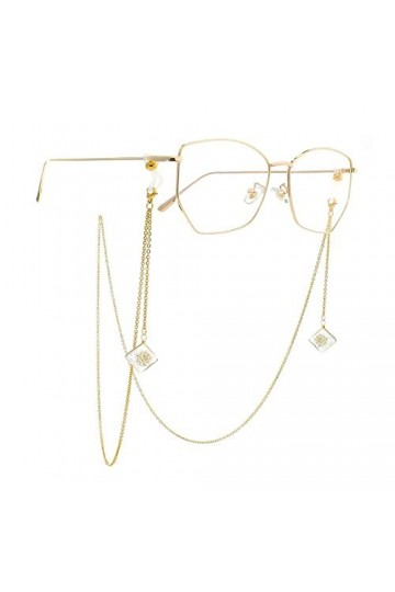 DNLKWGO Élégante chaîne de lunettes avec pendentif en forme de fleur séchée naturelle pour femme, blanc, taille unique