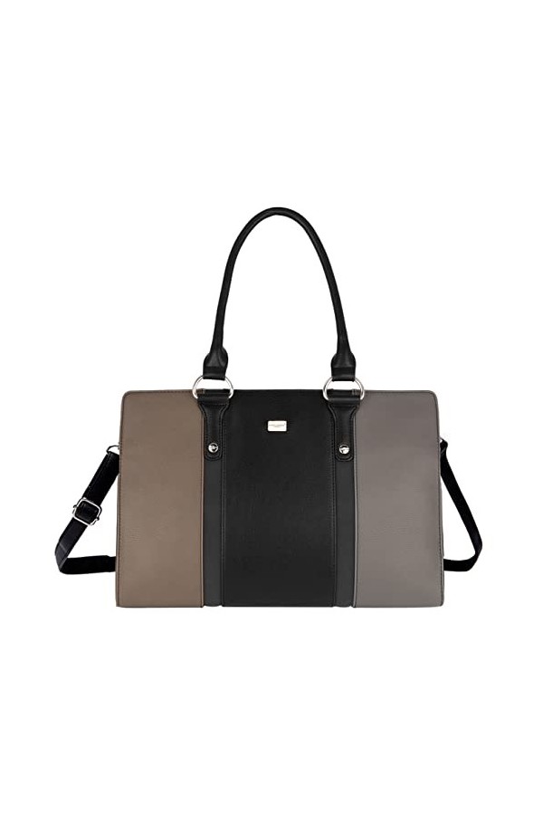 David Jones - Sac à Main Femme - Fille Cours Travail Business Multicolore XL - Anse Longue Cuir PU - Porte-Document - Noir