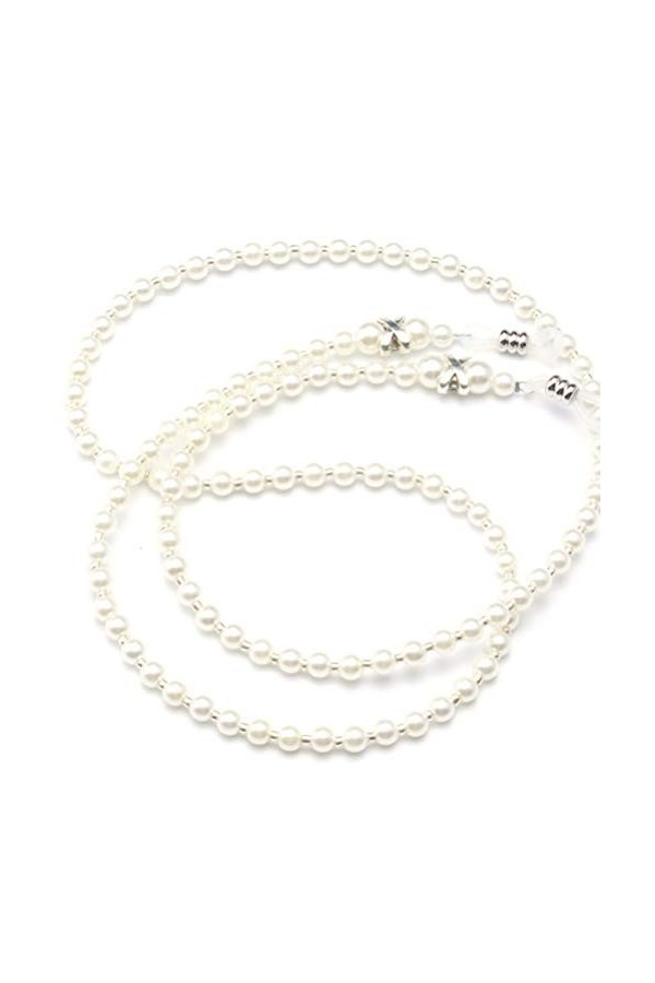 EXCEART Lot de 2 chaînes de lunettes de soleil en perles - Long collier pour lunettes de soleil - Blanc