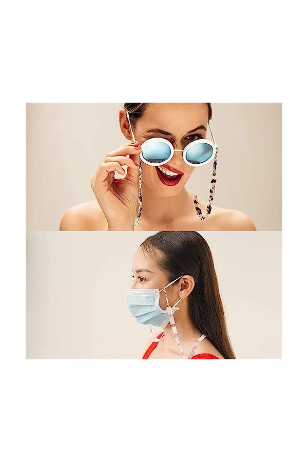 HczIon Chaîne Lunettes Lot De 2 Chaînes De Lunettes En Résine,Chaîne De Lunettes De Soleil,Chaîne Anti Perte,Chaîne De Lunett