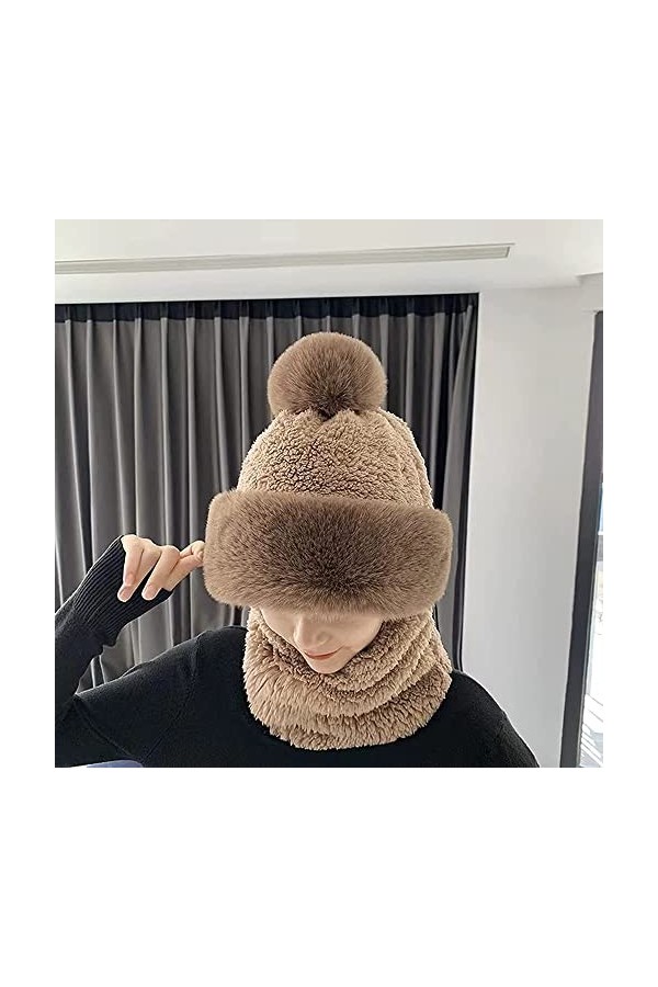 Chapeau écharpe Coupe-Vent de Cyclisme pour Femme, Bonnet dhiver en Peluche 3 en 1, Chapeau Coupe-Vent Siamois dhiver pour 