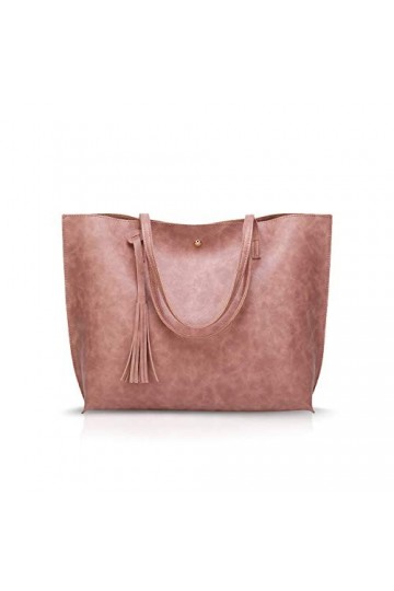 NICOLE&DORIS Femme Sac Cabas Grand Sac à Main Sac fourre-Tout en Cuir PU Sac à bandoulière Mode Sac à Main Rose