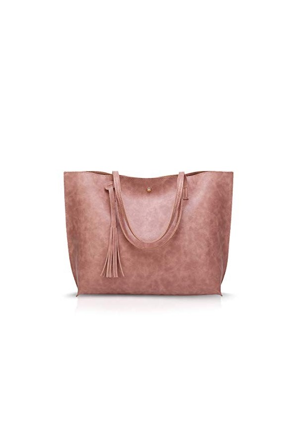 NICOLE&DORIS Femme Sac Cabas Grand Sac à Main Sac fourre-Tout en Cuir PU Sac à bandoulière Mode Sac à Main Rose