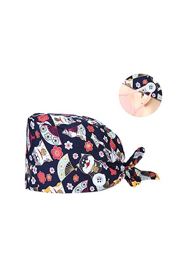 BUDAOWENG Chapeau De Travail Unisexe Décontracté avec Bouton Calot Chirurgical Fleur Chapeau Dinfirmière Bonnet Chirurgical 