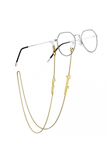 Custom4U Chaîne Lunettes Femme Prénom Gravé Lanière de Masque Femme Homme Chaîne de Lunette Plaqué Or Personnalisable
