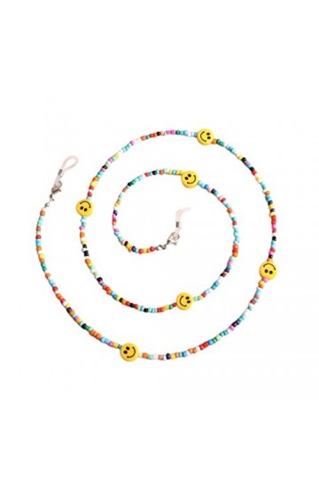 CuteyRain Chaine Lunettes, Sourire Jaune perlé chaîne chaîne Lunettes de Lune de Lunette collectif Lecture Lunettes Lunettes 