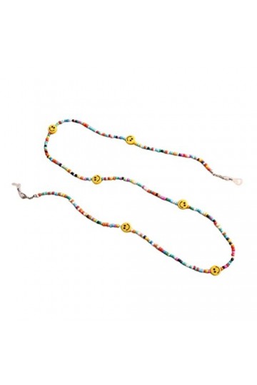 CuteyRain Chaine Lunettes, Sourire Jaune perlé chaîne chaîne Lunettes de Lune de Lunette collectif Lecture Lunettes Lunettes 