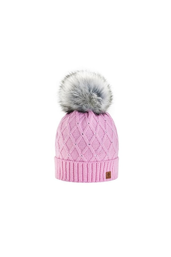 morefaz Femme Beanie Cristaux Chapeau Hat Crystal Grande pom pom Bonnet dhiver chaud doublure polaire Black MFAZ Ltd