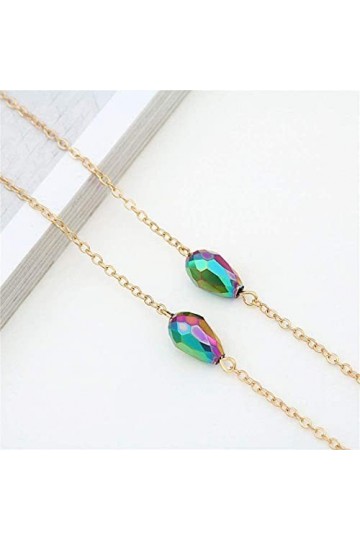 HAOLI Lunettes chaîne Lunettes Collier chaîne antidérapante gouttelettes deau Multicolores Verres en Cristal Sangle chaîne C
