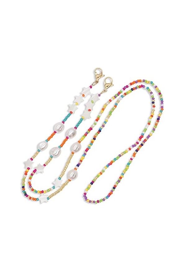 CuteyRain Chaine Lunettes, Perles de lanière géométrique Beads Star Shell Steel Steel Steel Fermoir Chaîne de Lunettes chaîne