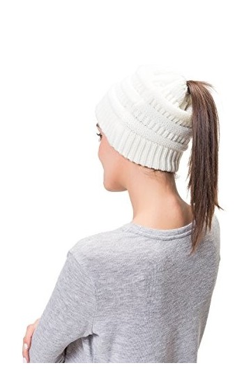 Lemef Bonnet Queue en Tricot Torsadé Chapeau de Chignon Queue de Cheval Désordonné Bonnet Chapeau dhiver Chaud pour Femmes