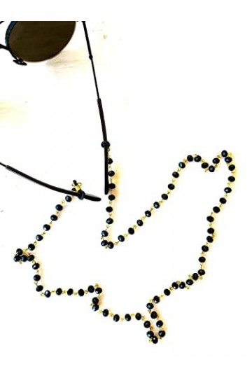 Zoya Gems & Jewellery Chaîne pour lunettes de soleil Rosario avec support pour voleur Noir, 4MM, Pierre précieuse, colonne ve