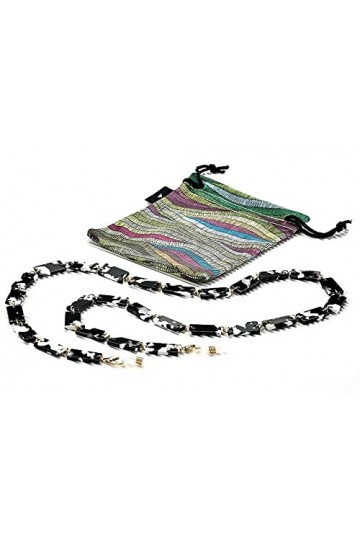Airport Chaînes pour lunettes de vue ou de soleil, transformable en collier ou bracelet, couleur noir blanc/or effet marbre L
