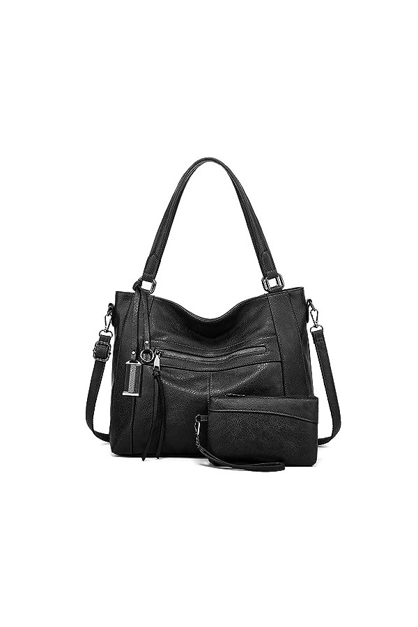 BAIGIO Sac a Main Grand Cuir PU Sac Hobo Sac Cabas Femme Sac Bandoulière Fourre Tout Messenger et Portefeuille Ensemble pour 