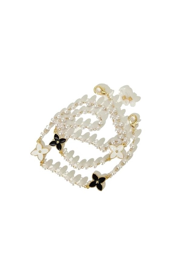 Chaîne De Lunettes Chaîne De Pull En Perles Métalliques Noires Et Blanches, 4 Pièces, Chaîne De Lunettes, Masque, Chaîne À Do