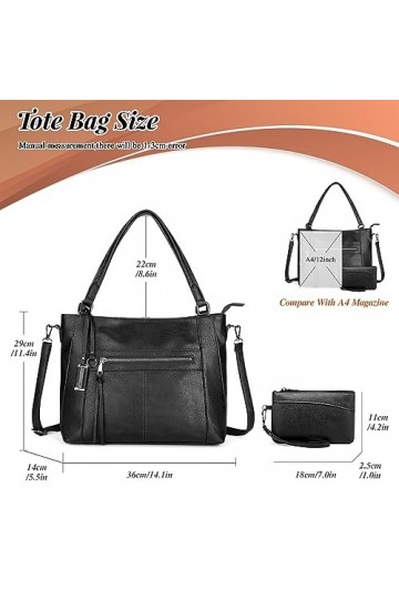 BAIGIO Sac a Main Grand Cuir PU Sac Hobo Sac Cabas Femme Sac Bandoulière Fourre Tout Messenger et Portefeuille Ensemble pour 