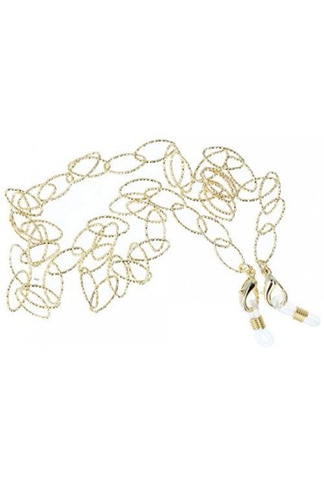 Élégante chaîne de lunettes Florence en métal de qualité supérieure avec boucle en caoutchouc et stoppeur en or ovale.