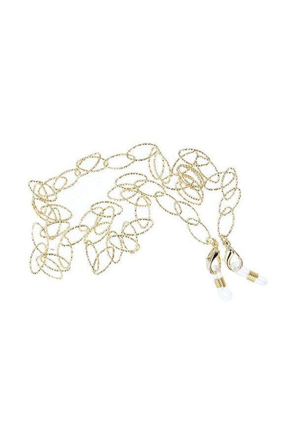 Élégante chaîne de lunettes Florence en métal de qualité supérieure avec boucle en caoutchouc et stoppeur en or ovale.