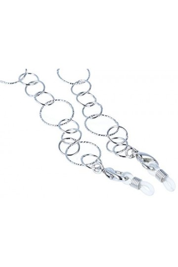 Élégante chaîne de lunettes Florence en métal de qualité supérieure avec boucle en caoutchouc et stoppeur en argent rond – Gr