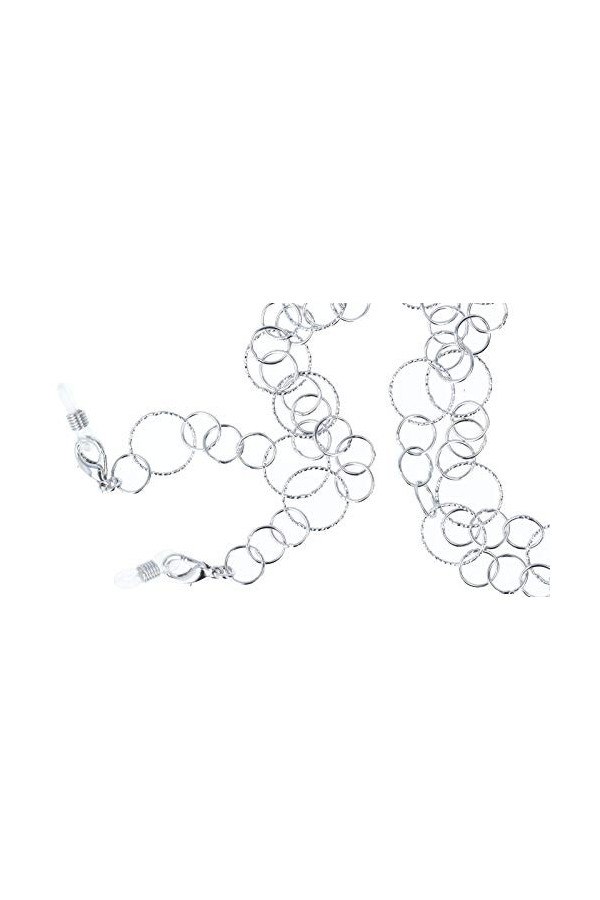 Élégante chaîne de lunettes Florence en métal de qualité supérieure avec boucle en caoutchouc et stoppeur en argent rond – Gr