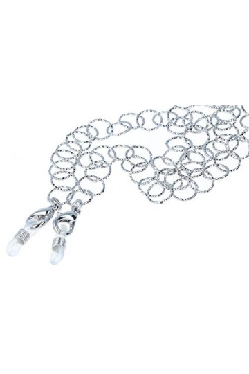 Élégante chaîne de lunettes Florence en métal de qualité supérieure avec boucle en caoutchouc et stoppeur en argent rond – Pe