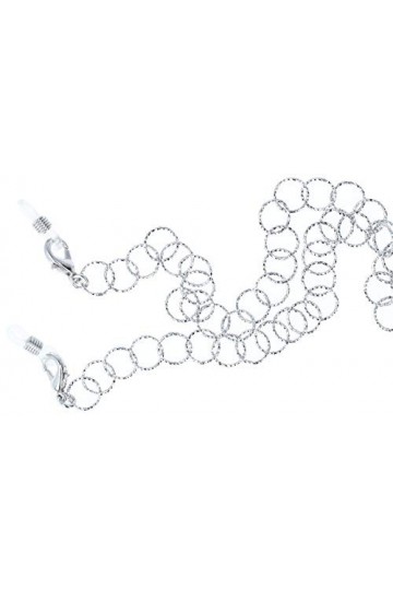 Élégante chaîne de lunettes Florence en métal de qualité supérieure avec boucle en caoutchouc et stoppeur en argent rond – Pe
