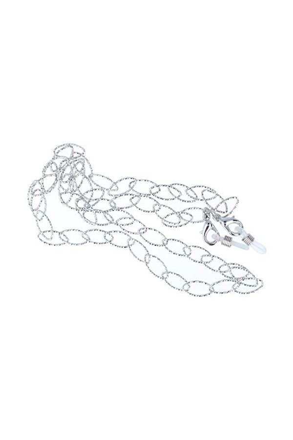 Pricon Chaîne de lunettes Florence de qualité supérieure en métal léger avec dragonne en caoutchouc et stoppeur argent ovale