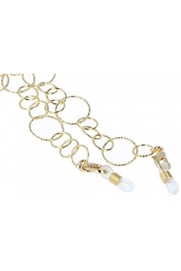 Pricon Chaîne de lunettes Florence de qualité supérieure en métal léger avec dragonne en caoutchouc et stoppeur doré rond 