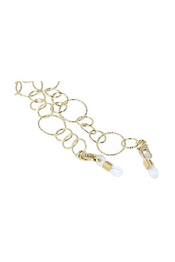 Pricon Chaîne de lunettes Florence de qualité supérieure en métal léger avec dragonne en caoutchouc et stoppeur doré rond 