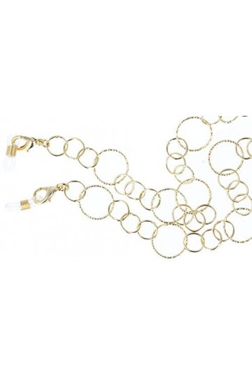 Pricon Chaîne de lunettes Florence de qualité supérieure en métal léger avec dragonne en caoutchouc et stoppeur doré rond 