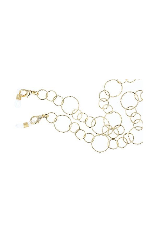 Pricon Chaîne de lunettes Florence de qualité supérieure en métal léger avec dragonne en caoutchouc et stoppeur doré rond 